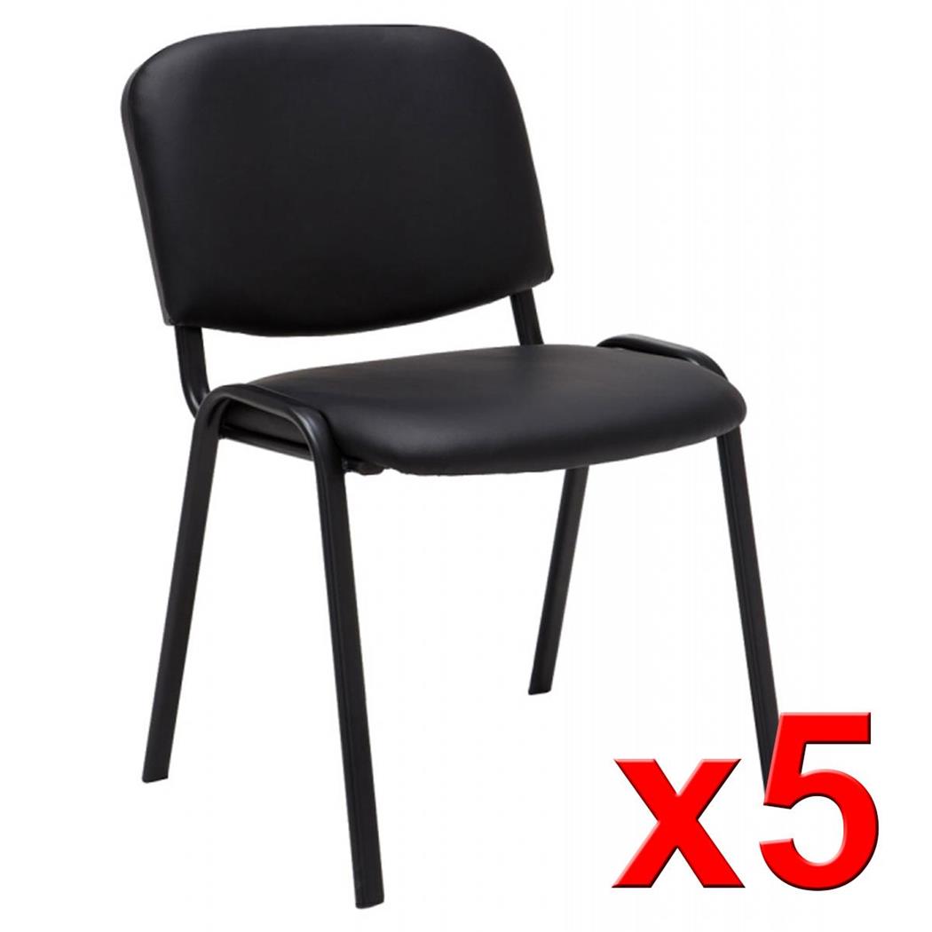 Set van 5 Vergaderstoelen MOBY LEDER, Erg Praktisch, Ongelooflijke Prijs, Kleur Zwart en Zwarte Poten