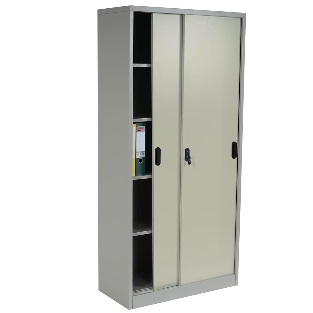 Metalen Archiefkast EDITH 2 SCHUIFDEUREN, 180x85x40 cm, in Staal, Kleur Beige