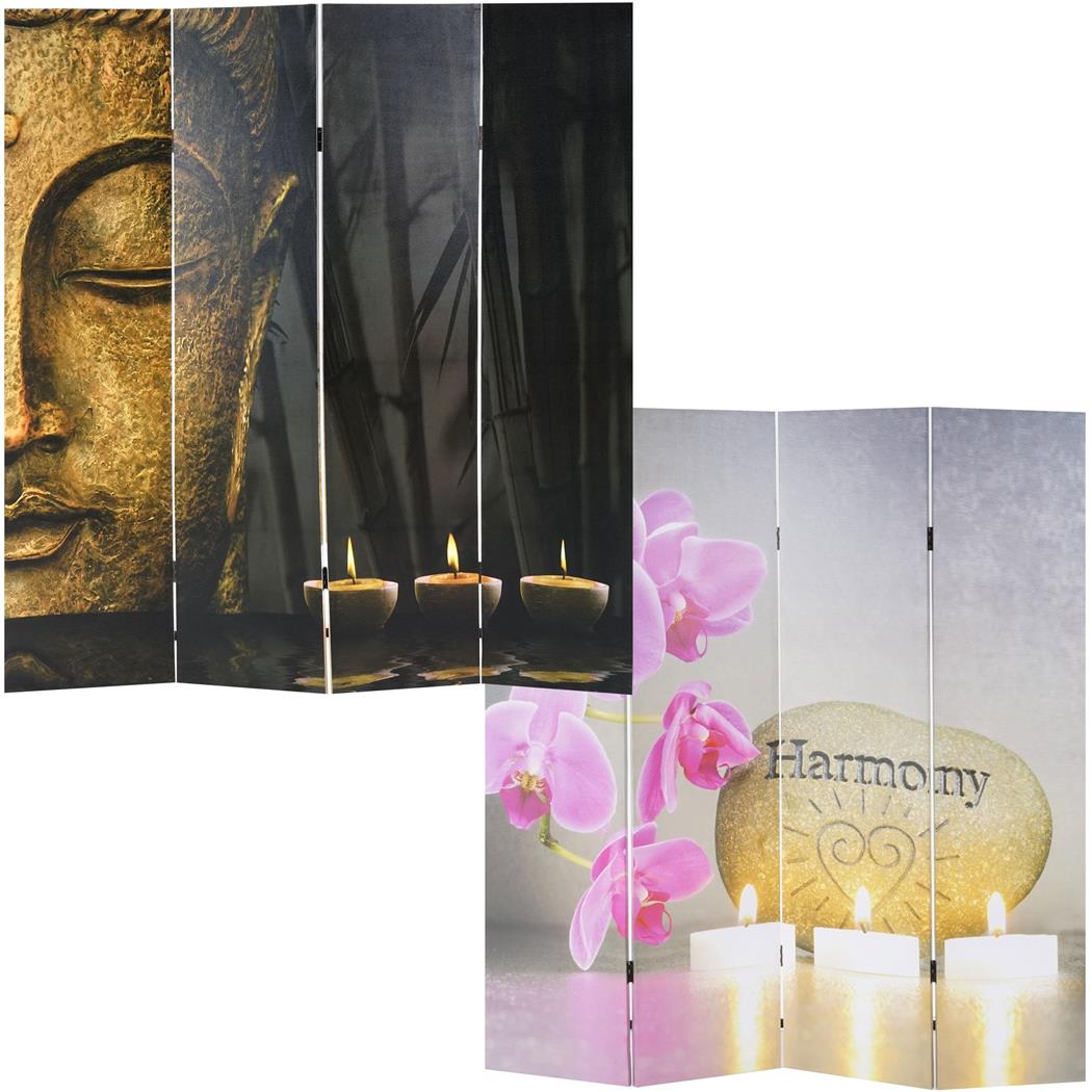 Scheidingswand 5 panelen VINTAGE BUDDHA, 180x200x2,5cm, Houten frame