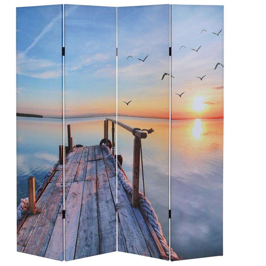 Scheidingswand uit 4 panelen VINTAGE CALM, 180x160x2,5cm, Houten frame