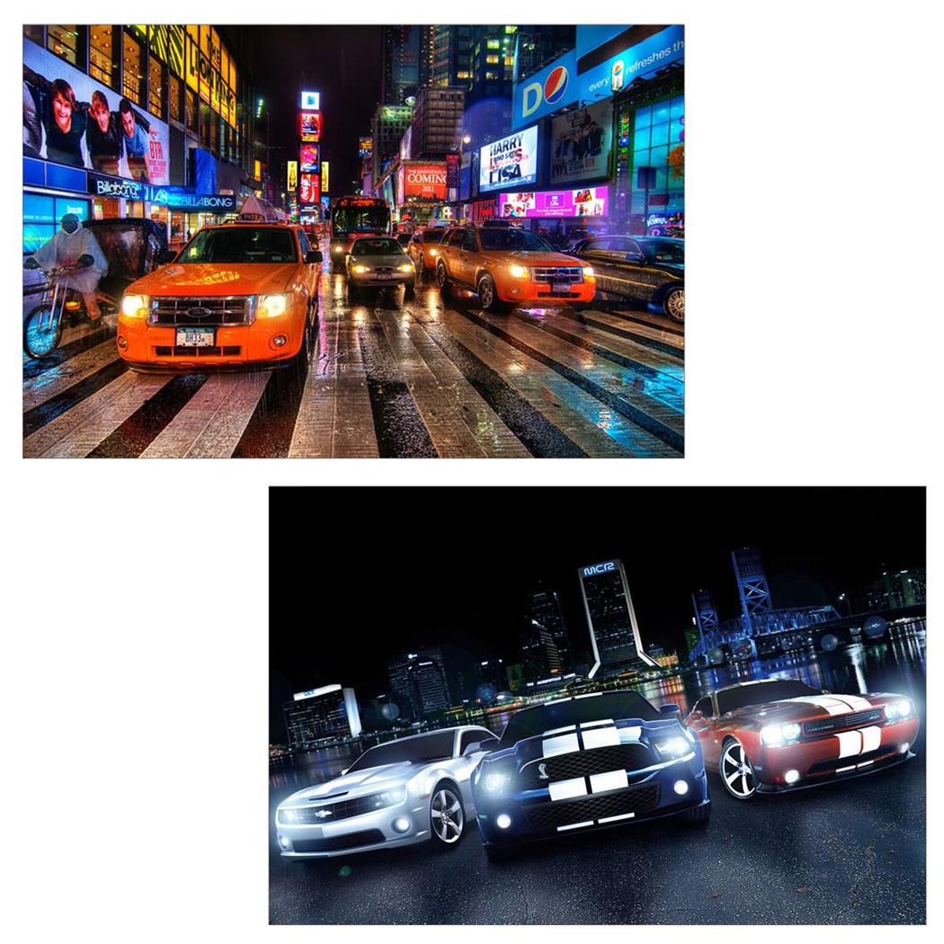 2-Delige Wanddecoratie met Verlichting LED CARS, Afmetingen 40x60 cm