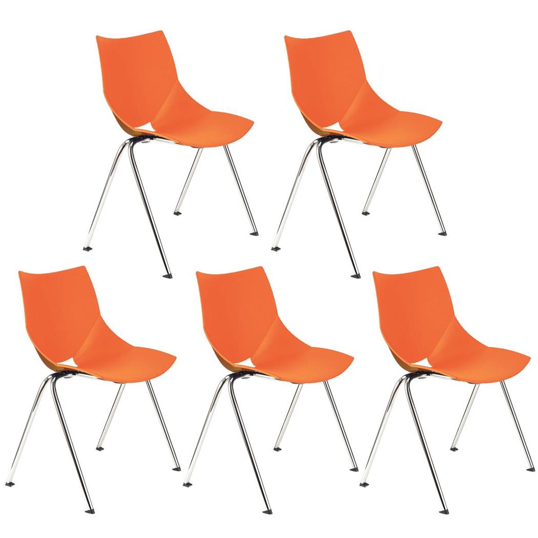 Set van 5 Vergaderstoelen AMIR, Handig en Praktisch, Stapelbaar, Kleur Oranje