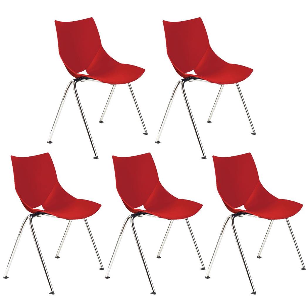 Set van 5 Vergaderstoelen AMIR, Handig en Praktisch, Stapelbaar, Kleur Rood