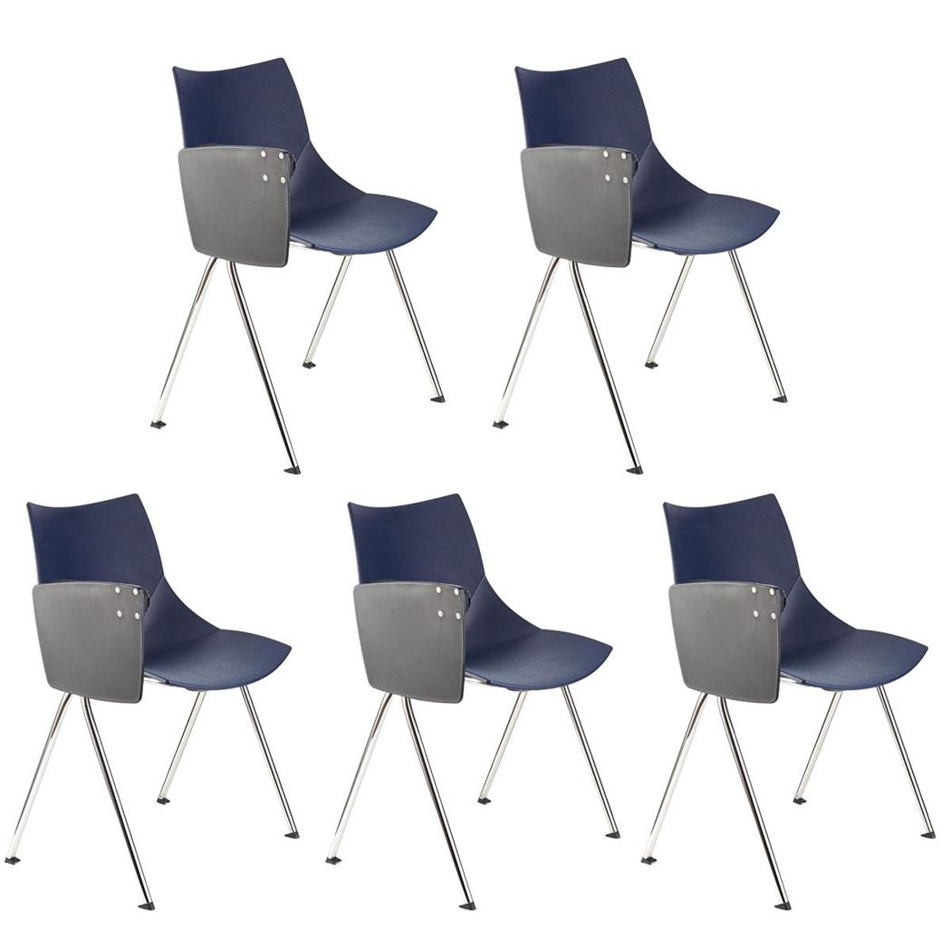 Set van 5 Vergaderstoelen AMIR met Klaptafeltje, Handig en Praktisch, Kleur Blauw