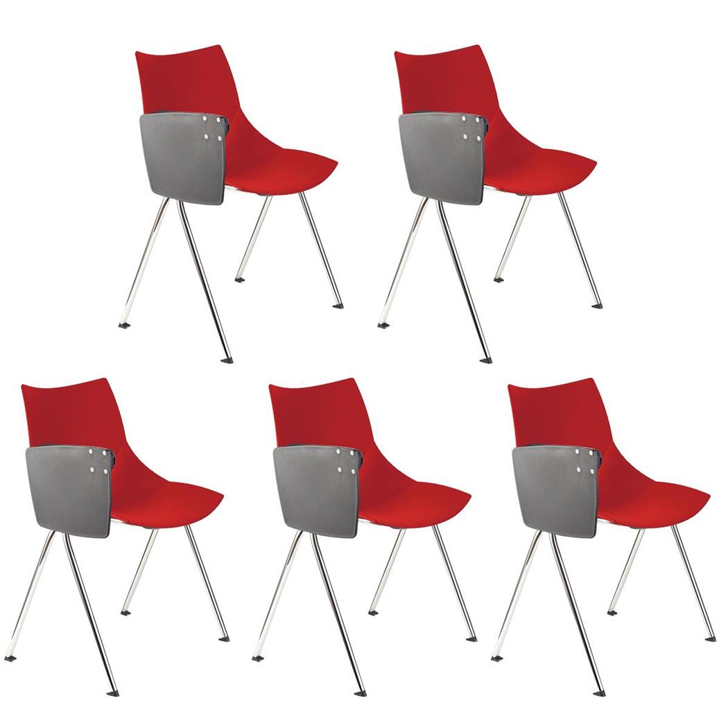 Set van 5 Vergaderstoelen AMIR met Klaptafeltje, Handig en Praktisch, Kleur Rood