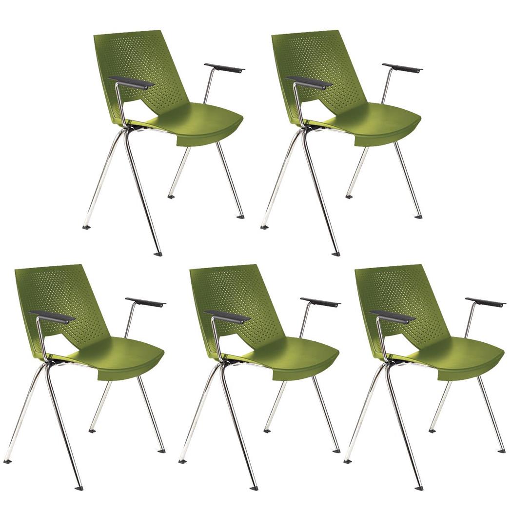 Set van 5 Vergaderstoelen ENZO Met Armleuningen, Comfortabel, Stapelbaar, Kleur Groen