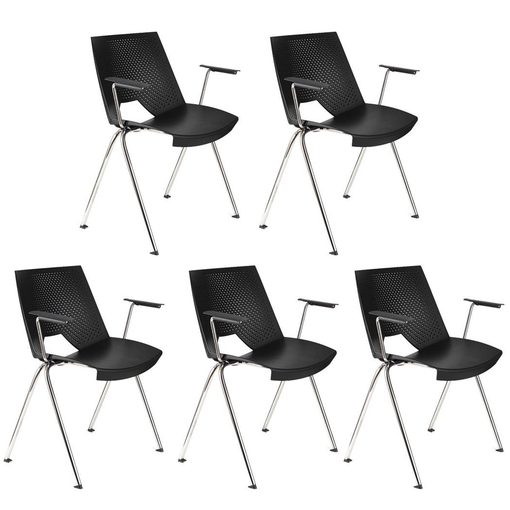 Set van 5 Vergaderstoelen ENZO Met Armleuningen, Comfortabel, Stapelbaar, Kleur Zwart