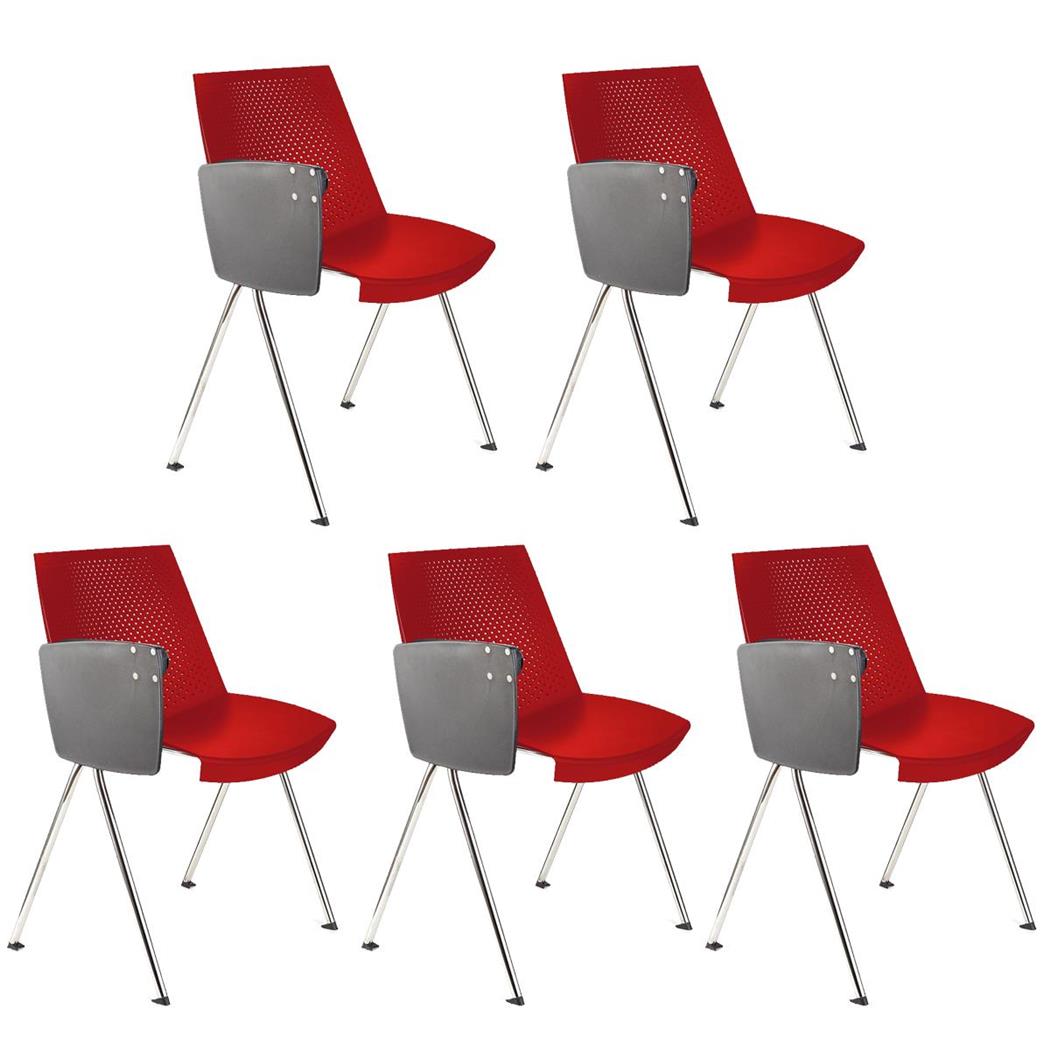 Set van 5 Vergaderstoelen ENZO Met Klaptafeltje, Comfortabel, Stapelbaar, Kleur Rood