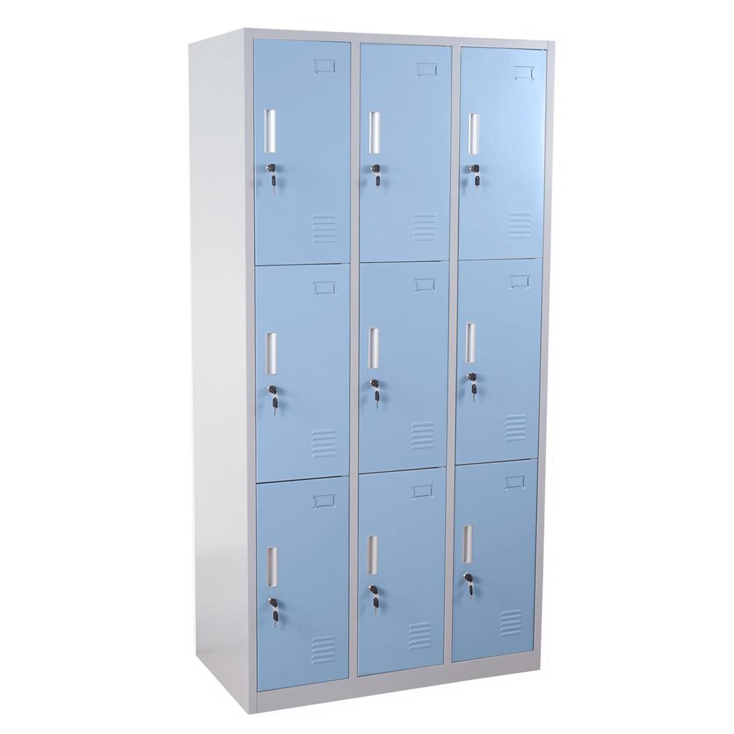 Metalen Lockerkast EVELYN, 180x90x50 cm, 9 Kluisjes met Slot, Kleur Blauw