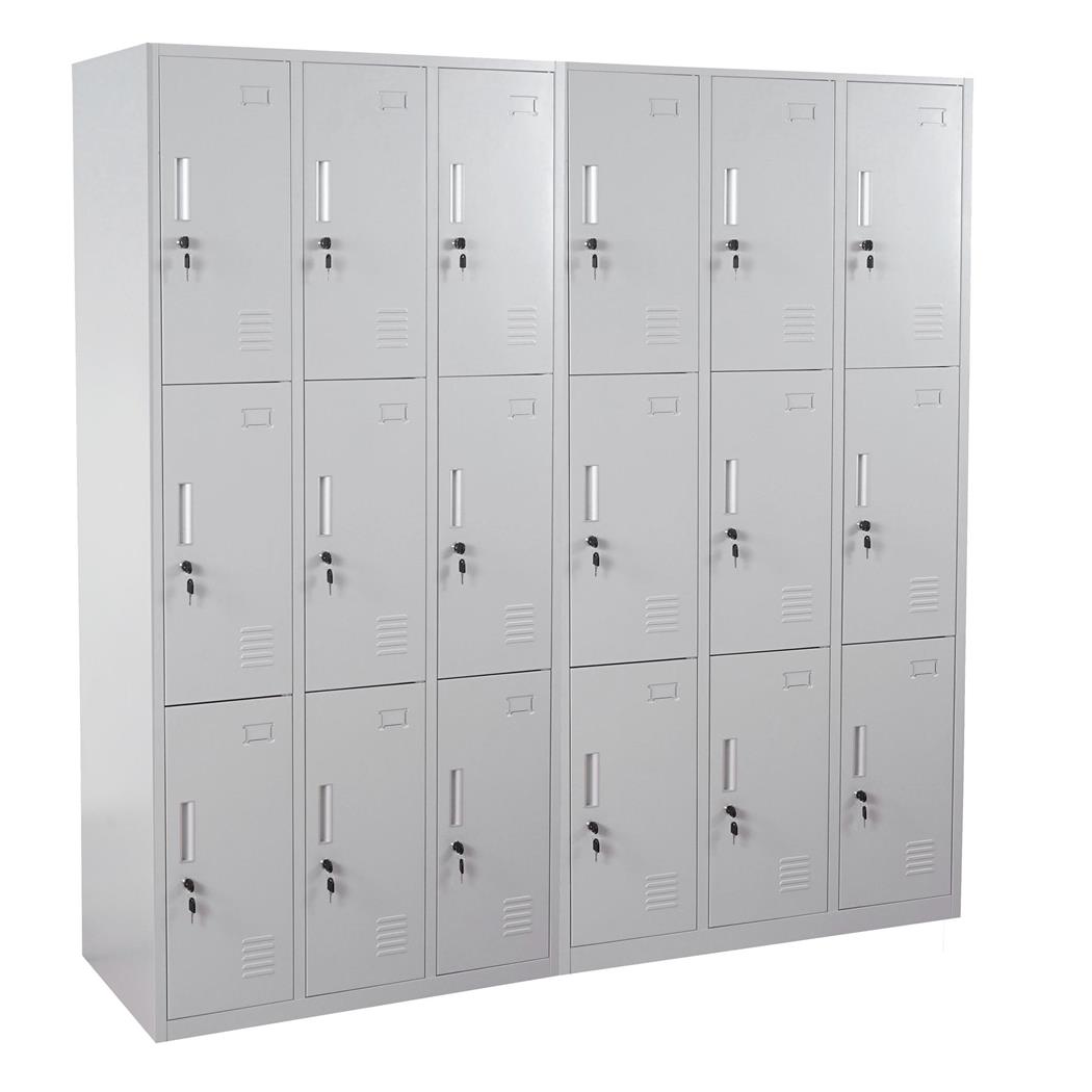 Metalen Lockerkast EVELYN, 180x180x50 cm, 18 Kluisjes met Slot, Kleur Grijs