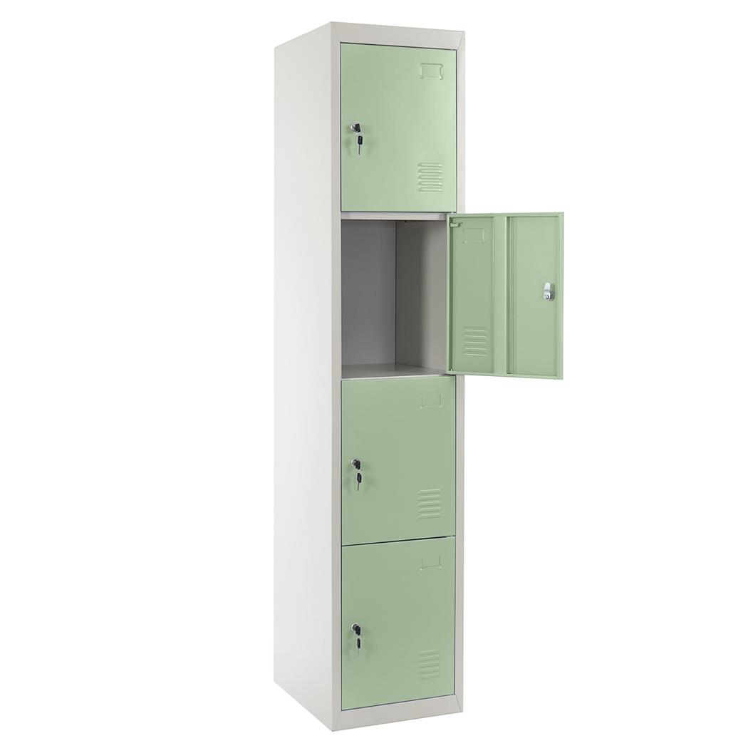 Metalen Lockerkast HILDOR, 180x38x45 cm, 4 Kluisjes met Slot, Kleur Groen