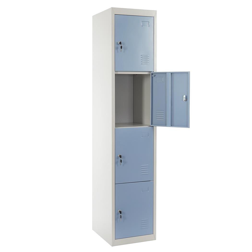 Metalen Lockerkast HILDOR, 180x38x45 cm, 4 Kluisjes met Slot, Kleur Blauw