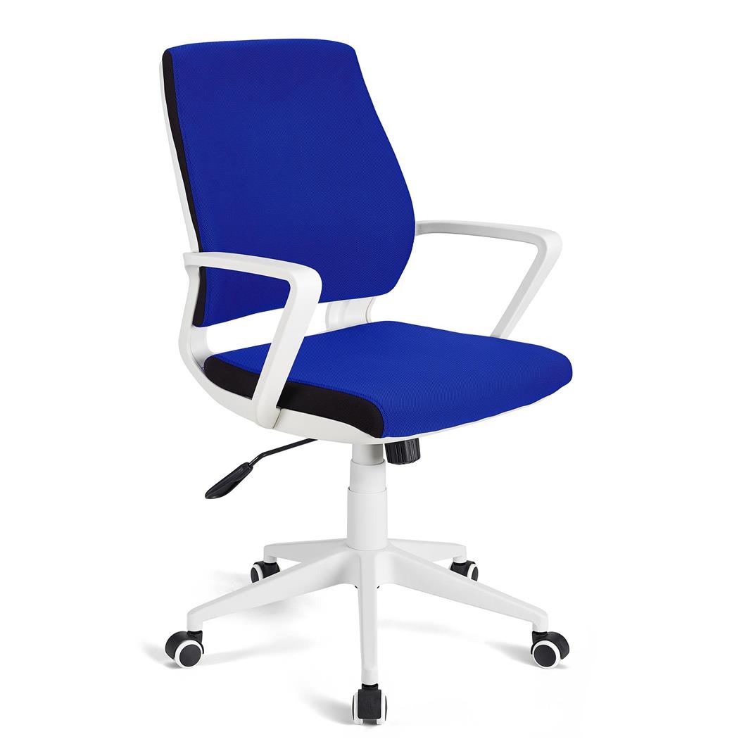 Bureaustoel IRMA, Wit frame, Kantelmechanisme, Stoffen bekleding in de kleur Blauw