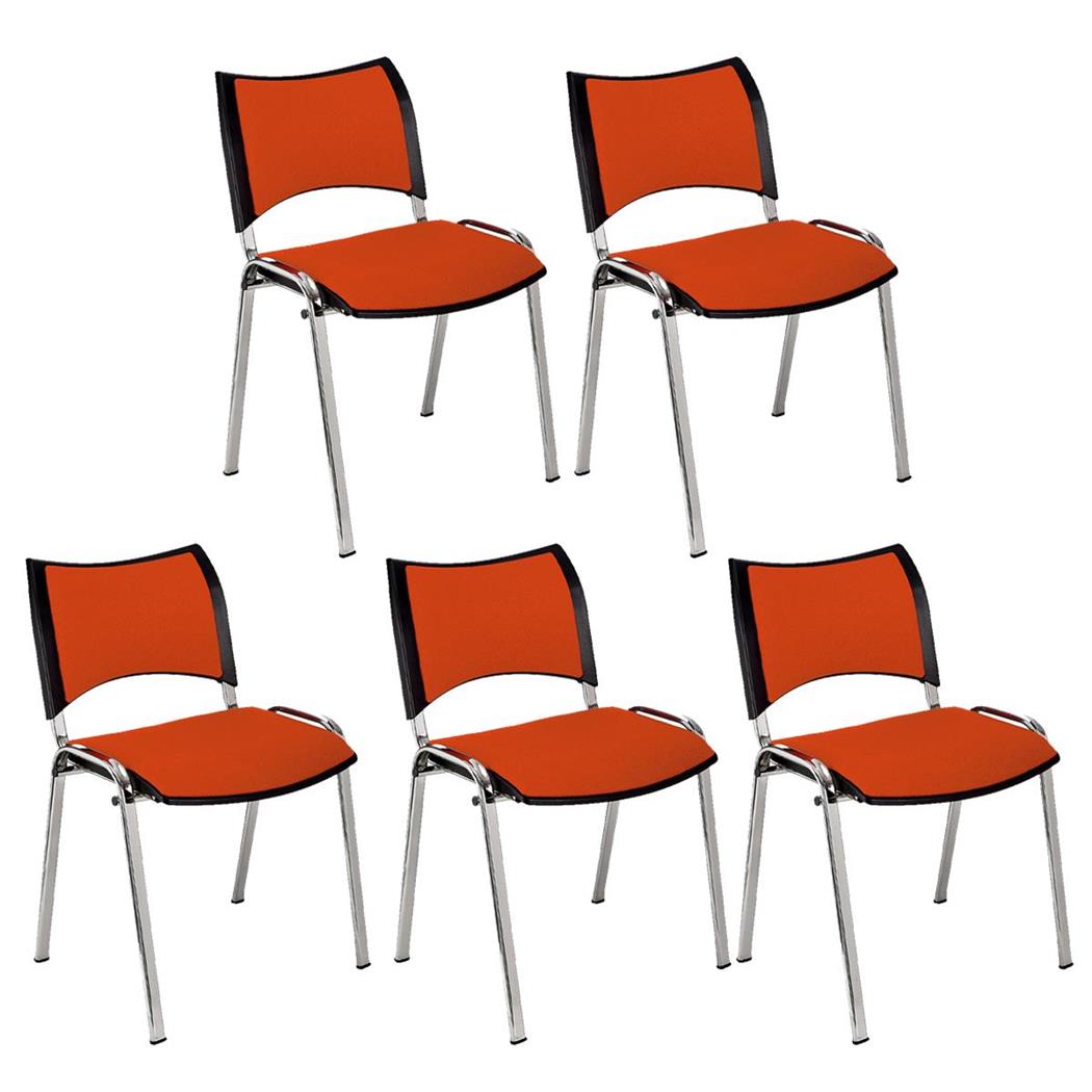 Set van 5 Vergaderstoelen ROMEL, Comfortabele Zitting, Stapelbaar, Verchroomde Poten, Oranje Stoffen Bekleding