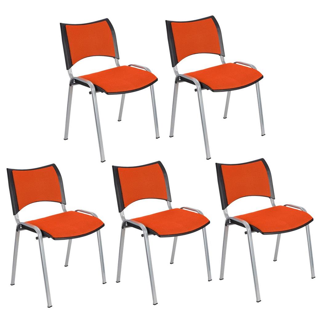 Set van 5 Vergaderstoelen ROMEL, Comfortabele Zitting, Stapelbaar, Grijze Poten, Oranje Stoffen Bekleding