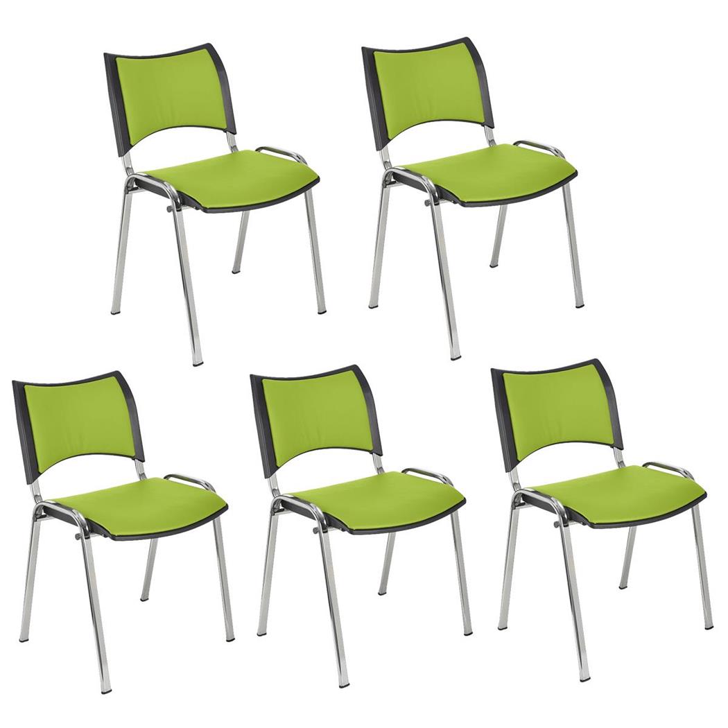 Set van 5 Vergaderstoelen ROMEL LEDER, Comfortabele Zitting, Stapelbaar, Verchroomde Poten, Groen