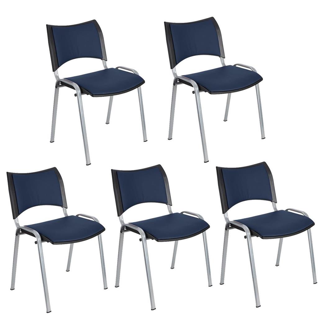 Set van 5 Vergaderstoelen ROMEL LEDER, Comfortabele Zitting, Stapelbaar, Grijze Poten, Blauw