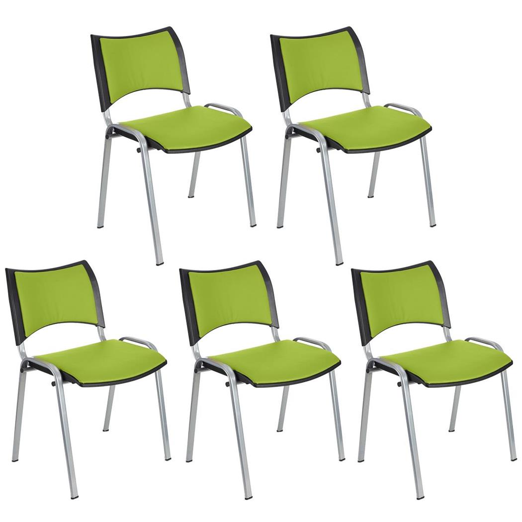 Set van 5 Vergaderstoelen ROMEL LEDER, Comfortabele Zitting, Stapelbaar, Grijze Poten, Groen