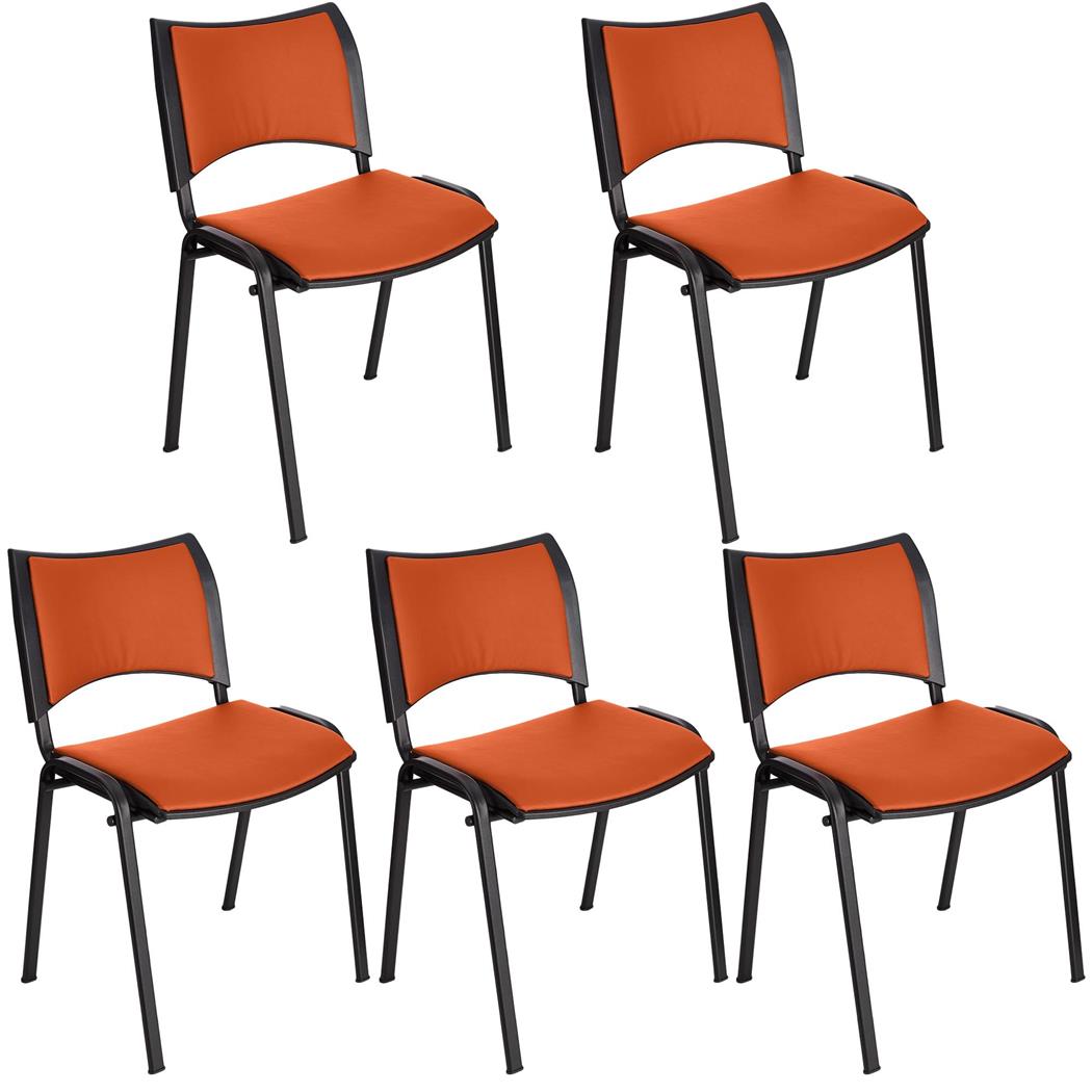 Set van 5 Vergaderstoelen ROMEL LEDER, Comfortabele Zitting, Stapelbaar, Zwarte Poten, Oranje