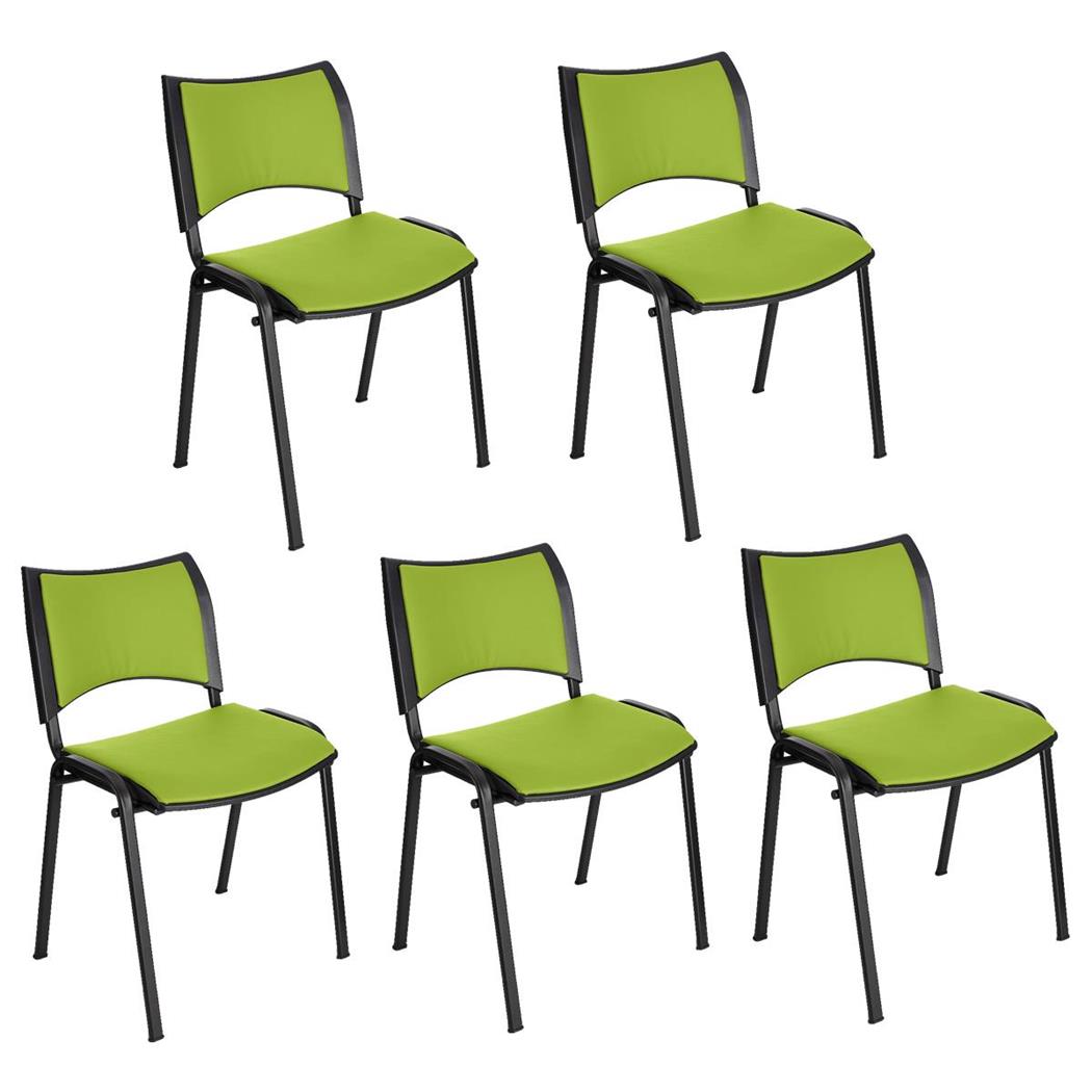 Set van 5 Vergaderstoelen ROMEL LEDER, Comfortabele Zitting, Stapelbaar, Zwarte Poten, Groen