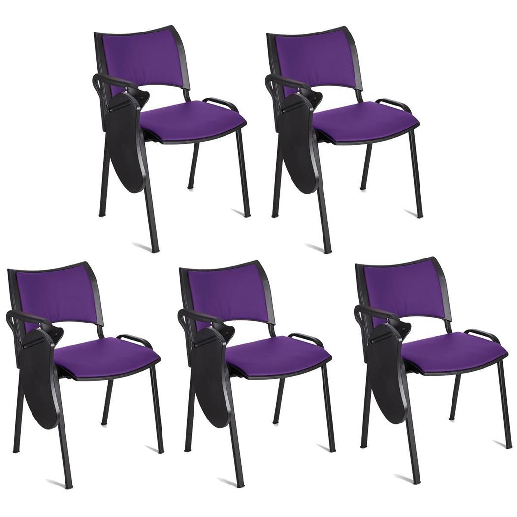 Set van 5 Vergaderstoelen ROMEL LEDER MET KLAPTAFELTJE, Comfortabele Zitting, Stapelbaar, Zwarte Poten, Paars