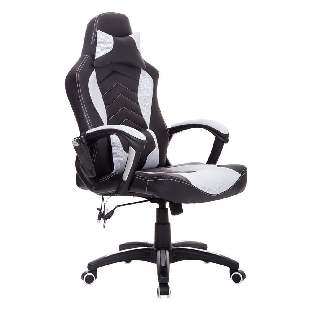 Gamingstoel CURE, Verwarmings- en Massagefunctie, in Leder en Mesh, Kleur Zwart/Wit