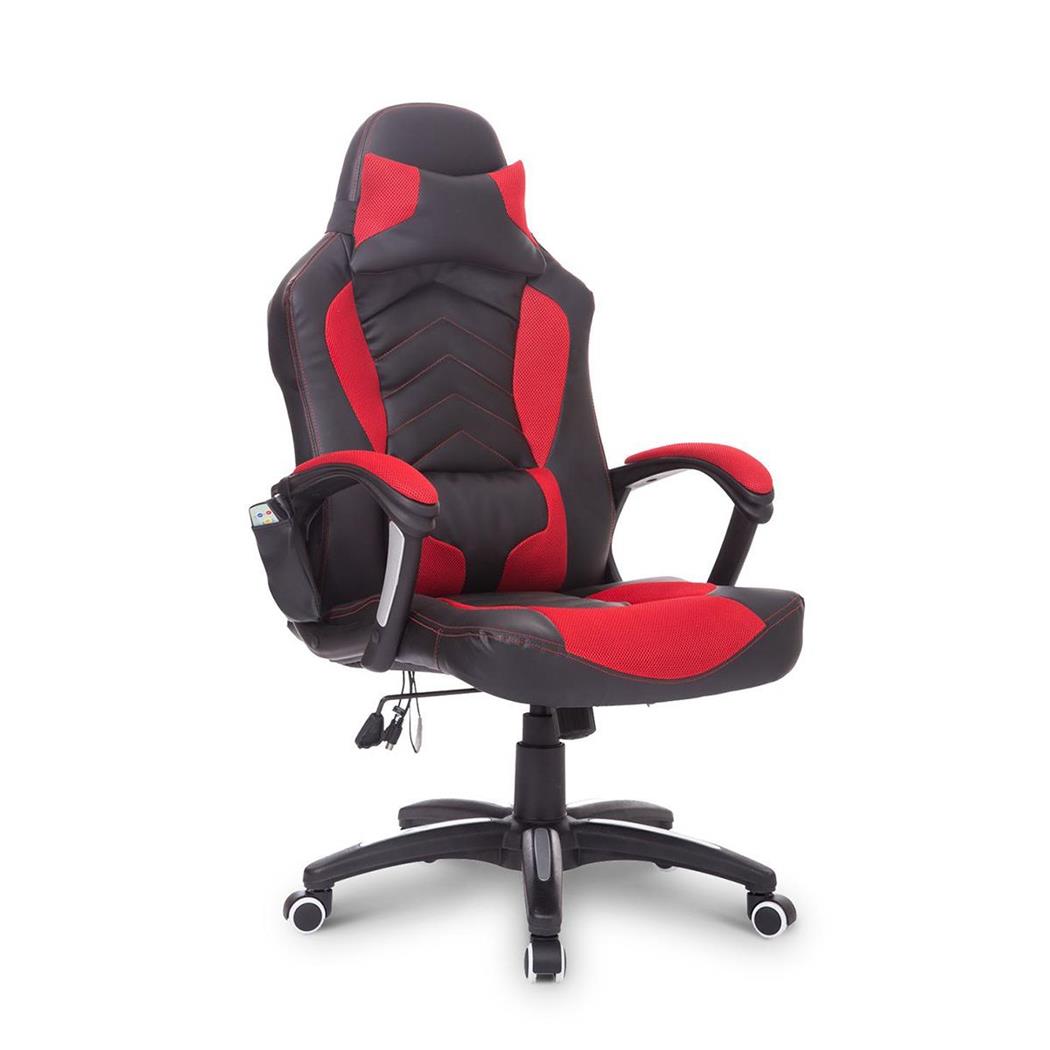 Gamingstoel CURE, Verwarmings- en Massagefunctie, in Leder en Mesh, Kleur Rood/Wit