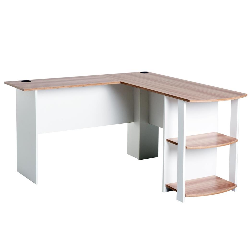 Bureau DAVEN, 136x130x72 cm, met Legplanken, van Hout in de kleur Wit en Walnoot