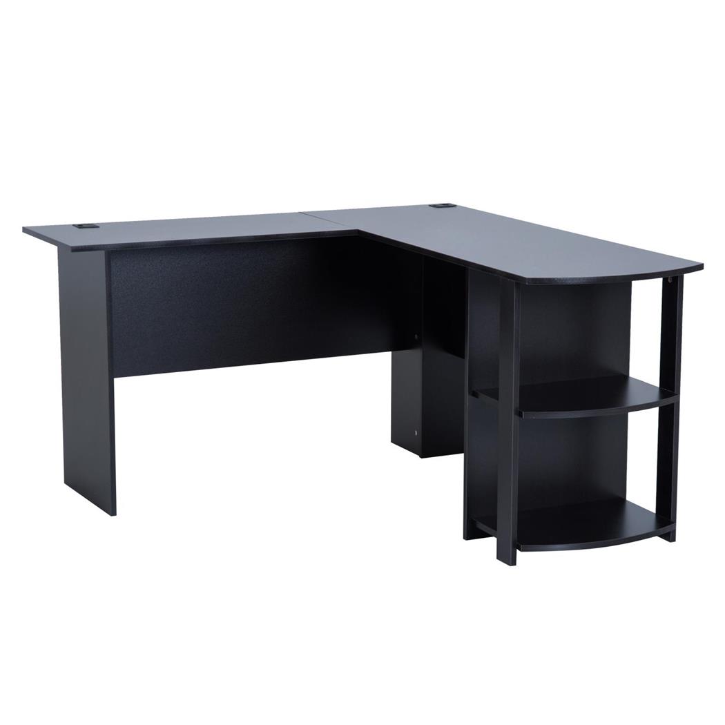 Bureau DAVEN, 136x130x72 cm, met Legplanken, van Hout in de kleur Zwart