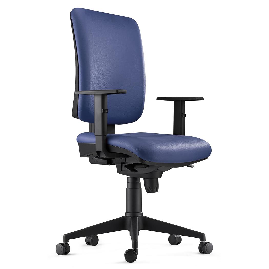 Ergonomische bureaustoel PIERO, met Verstelbare Armleuningen, Echt Leder, Kleur Blauw