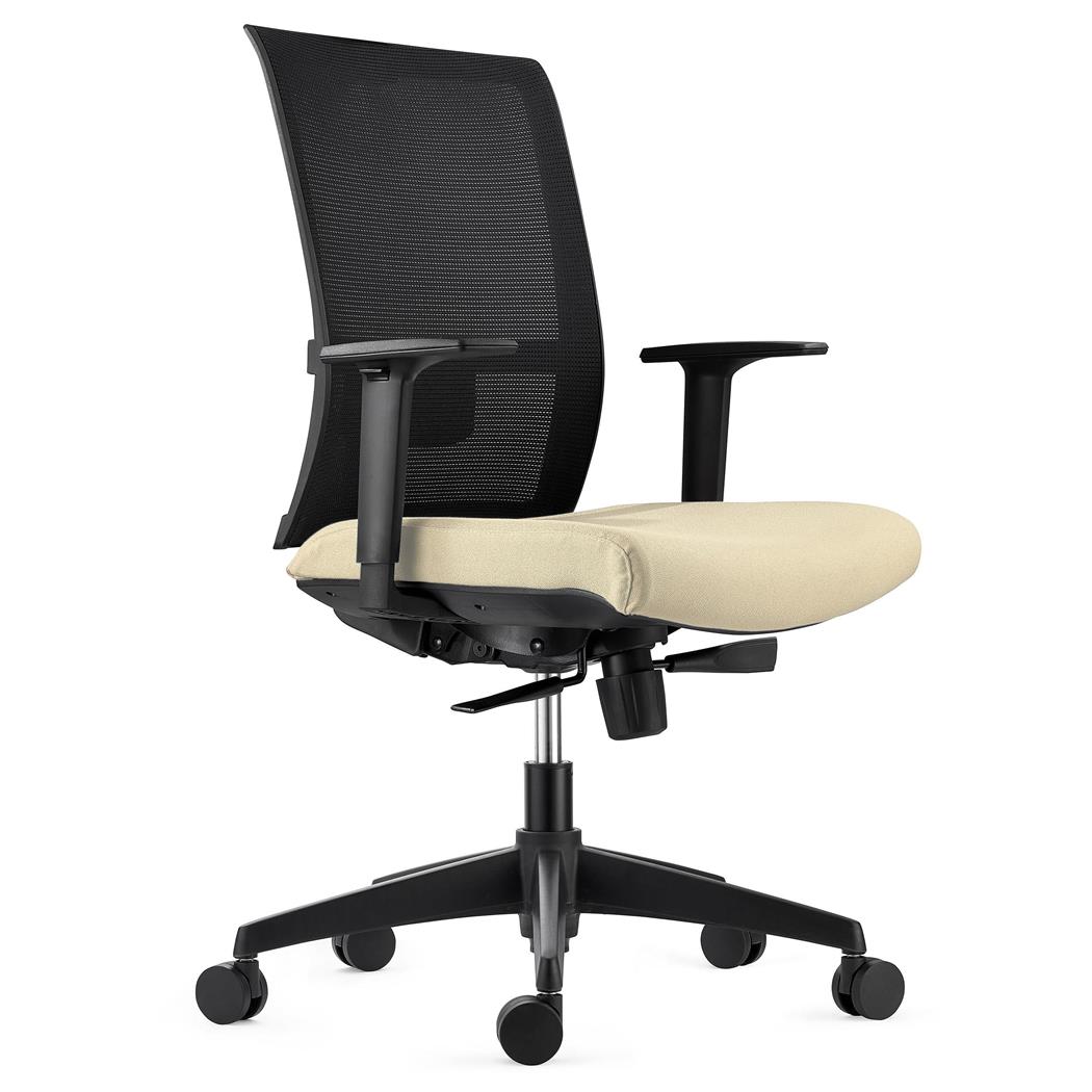 Ergonomische Bureaustoel EXON, Lendensteun, Gebruik 8h, in Stof en Mesh, Kleur Beige