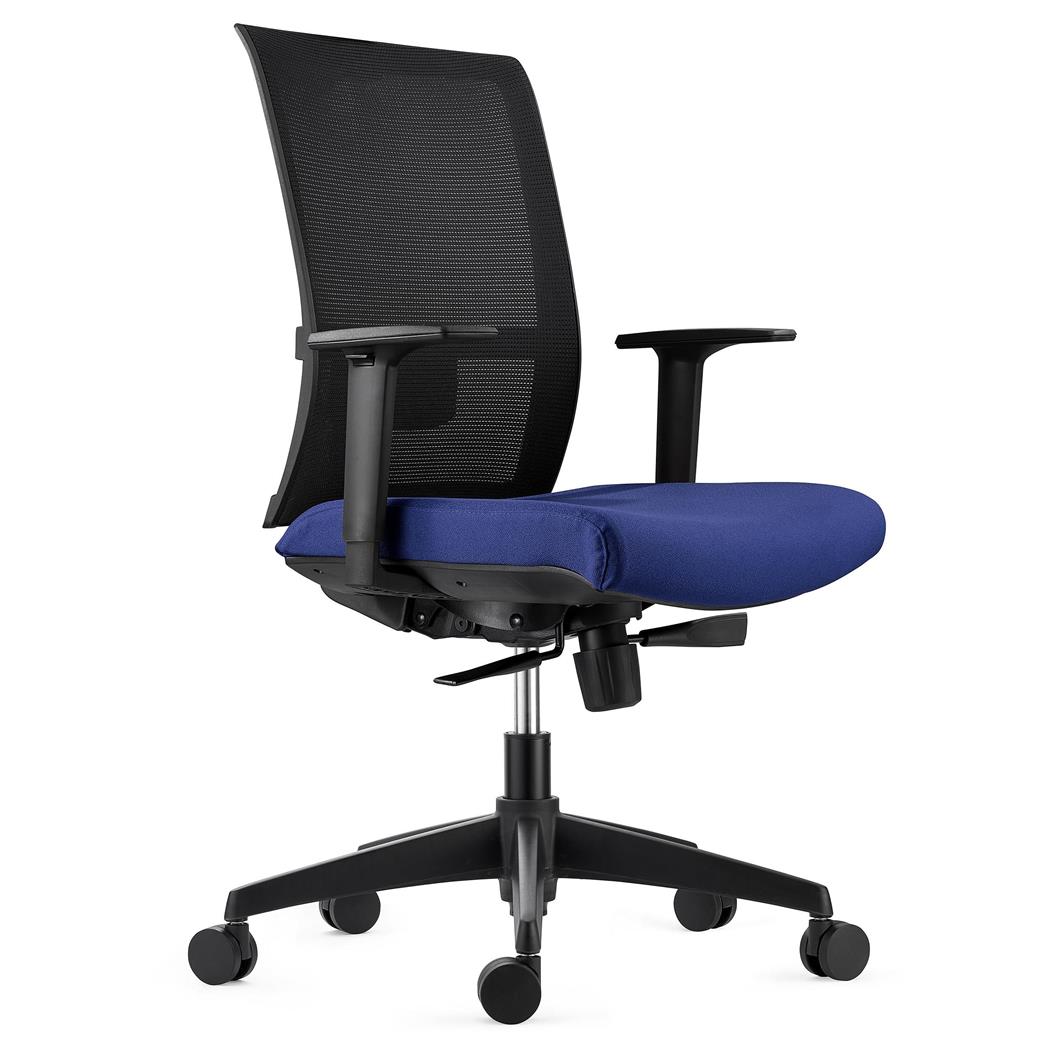 Ergonomische Bureaustoel EXON, Lendensteun, Gebruik 8h, in Stof en Mesh, Kleur Donkerblauw