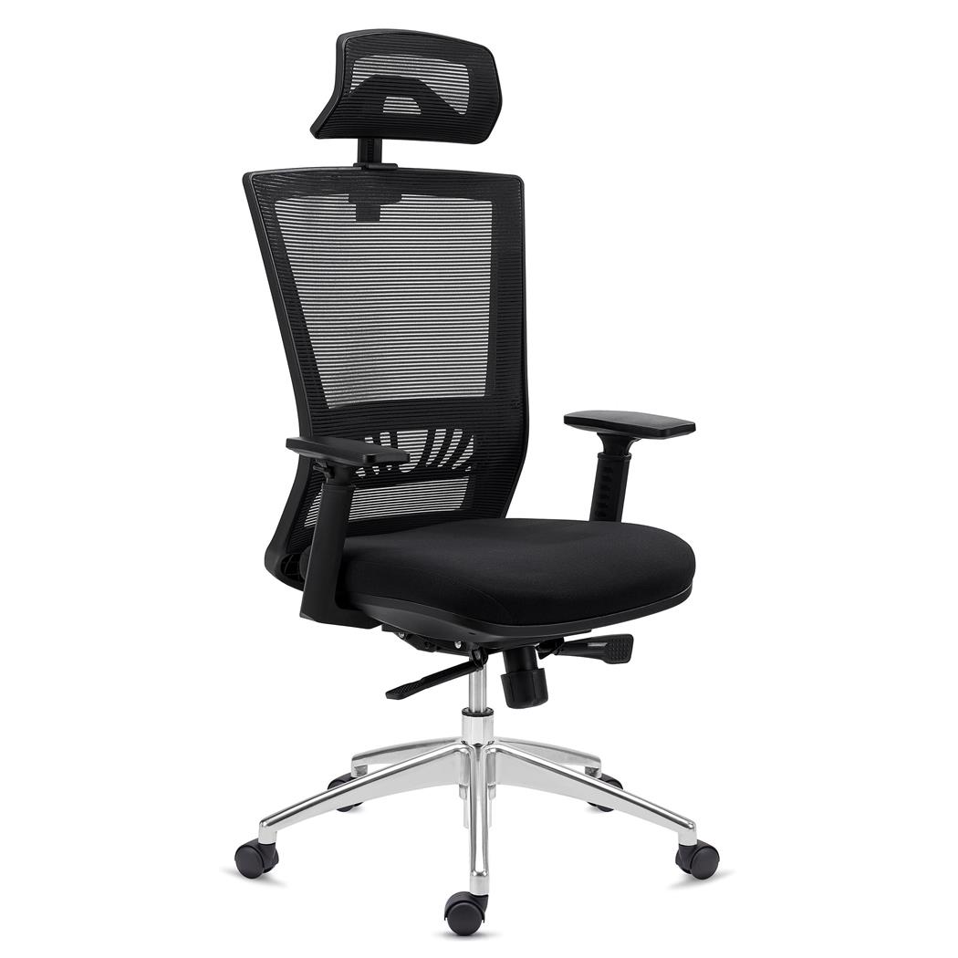 Ergonomische Bureaustoel MAGNUM ELITE, Hoofdsteun, Gebruik 8 uur/dag, Aluminium Onderstel, Lendensteun, Zwart 