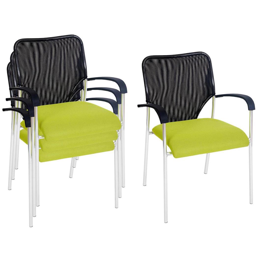 Set van 4 Vergaderstoelen JAMAICA, Stevig en Comfortabel, Ademend Mesh in de Kleur Groen