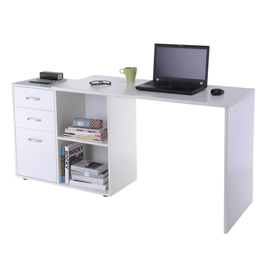 Bureau CANDA, met Legplanken en Ladeblok, van Hout, Kleur Wit