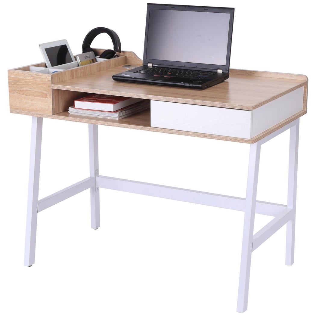 Bureau GADEA, 100x55x81 cm, van Metaal en Hout in de kleur Eiken en Wit