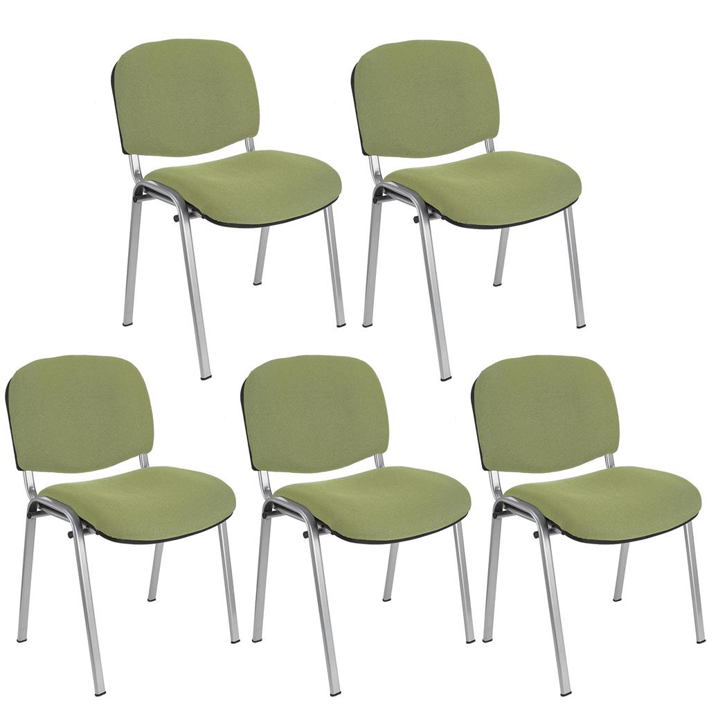 Set van 5 vergaderstoelen MOBY BASE,  Comfortabel en praktisch, Ongelooflijke Prijs, Kleur Groen en Grijze Poten