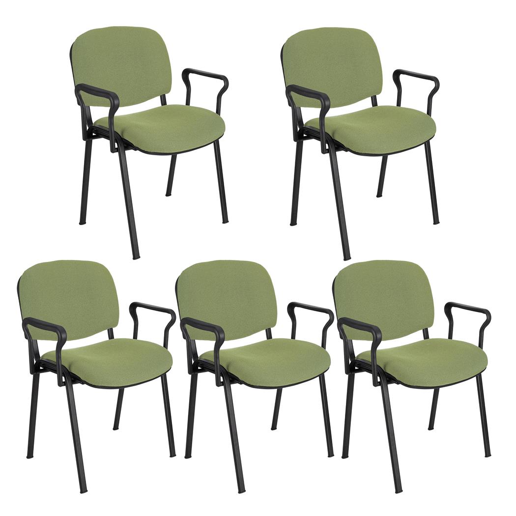 Set van 5 Vergaderstoelen MOBY BASE, met Armleuningen, Comfortabel en Praktisch, Zwarte Poten en Groene Stof