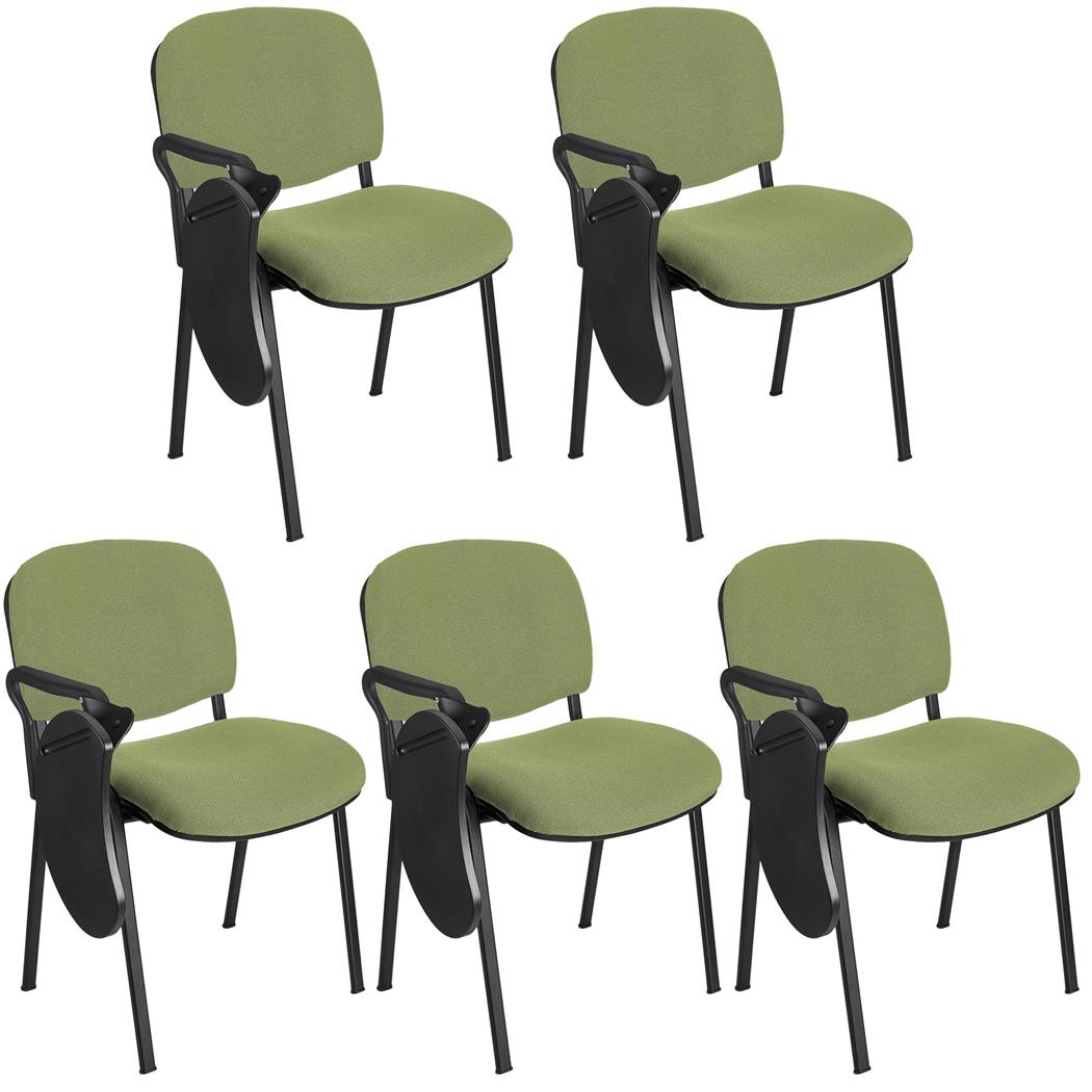 Set van 5 vergaderstoelen MOBY met Opklapbaar Schrijftafeltje, Ongelooflijke Prijs, Kleur Groen en Zwarte Poten