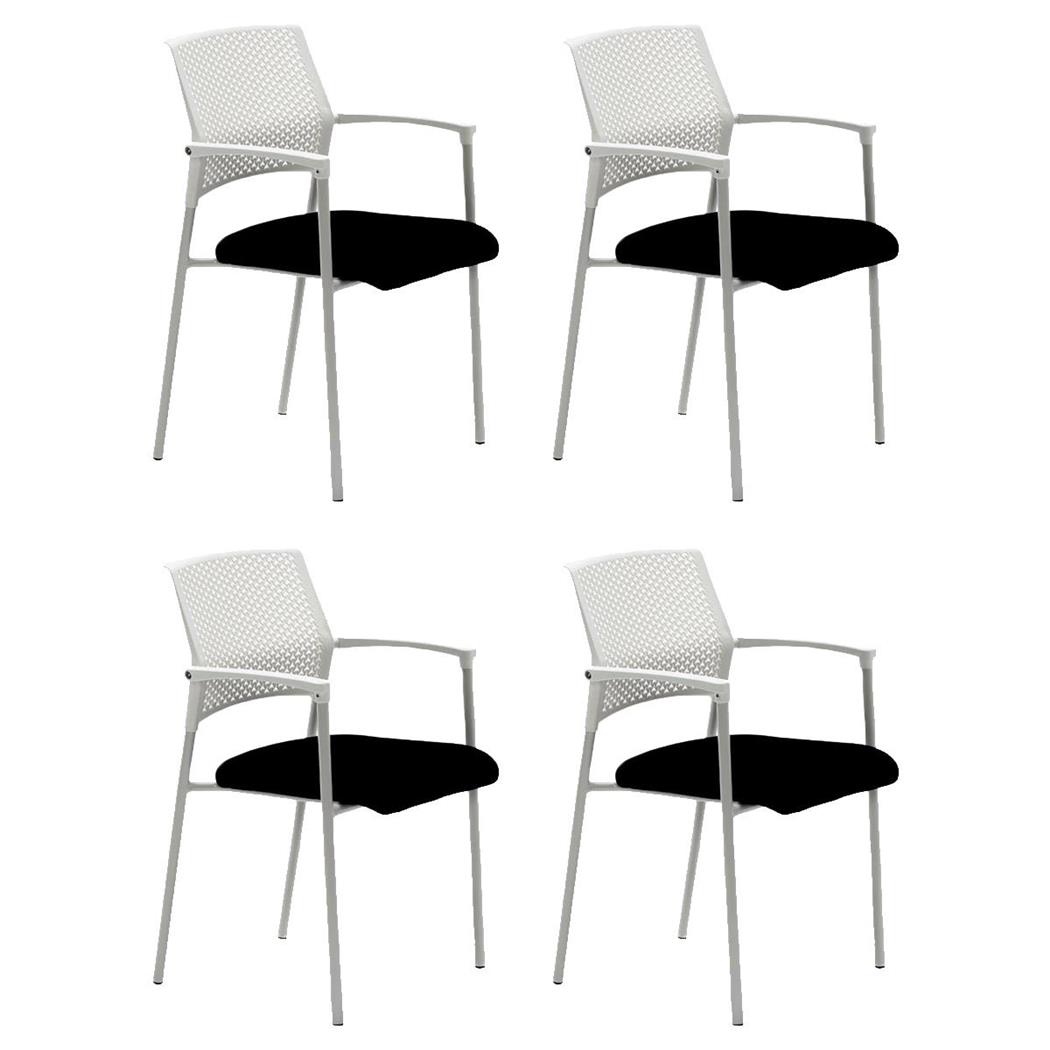 Set van 4 Vergaderstoelen TERRANOVA, Stapelbaar, Metalen frame, Zwart en Wit