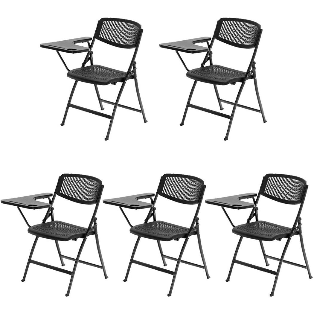 Set van 5 Inklapbare stoelen JASPER MET KLAPTAFELTJE, met Stoelkoppeling en Stapelbaar, van Staal en Kunststof, Kleur Zwart