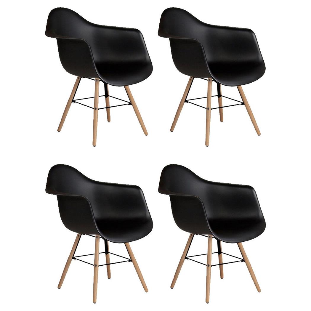 Set van 4 Vergaderstoel GARY, Houten Poten, Scandinavisch Ontwerp, Zwart