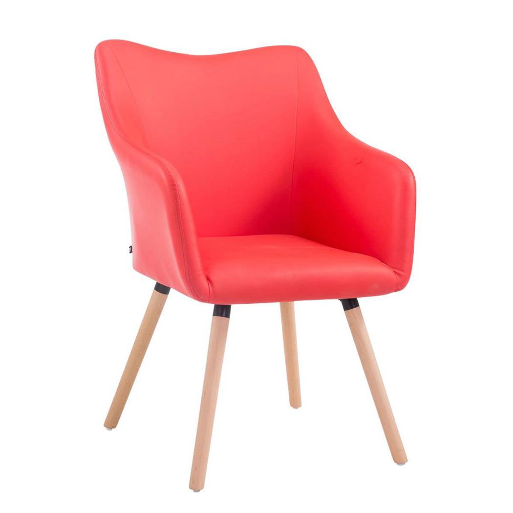 Bezoekersstoel GREG LEDER, Modern Ontwerp, Beukenkleurige Poten, Rood