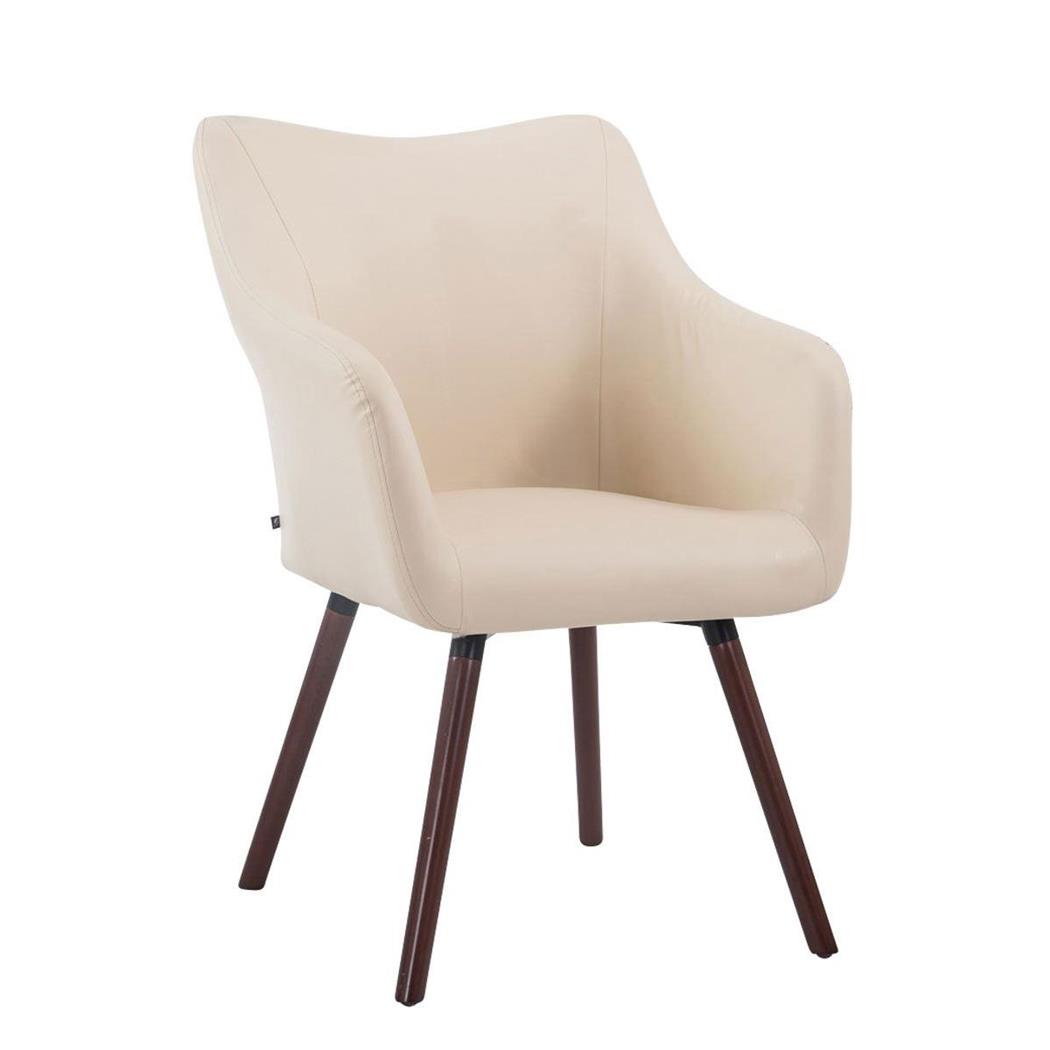 Bezoekersstoel GREG LEDER, Modern Ontwerp, Walnootkleurige Poten, Beige