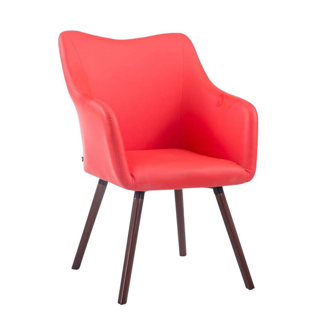 Bezoekersstoel GREG LEDER, Modern Ontwerp, Walnootkleurige Poten, Rood