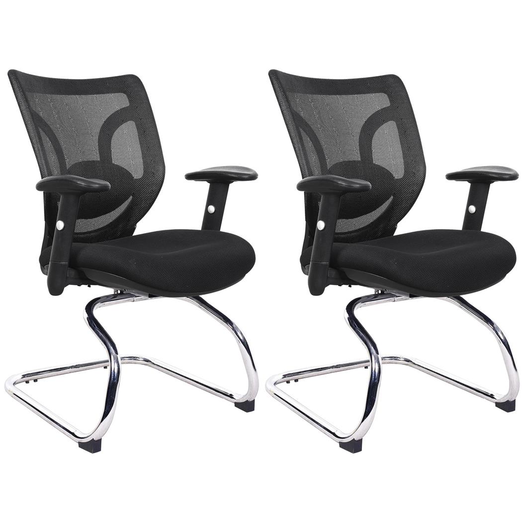 Set van 2 Ergonomische Vergaderstoelen LAMBO NET, Comfortabele Lendensteun, Zwart