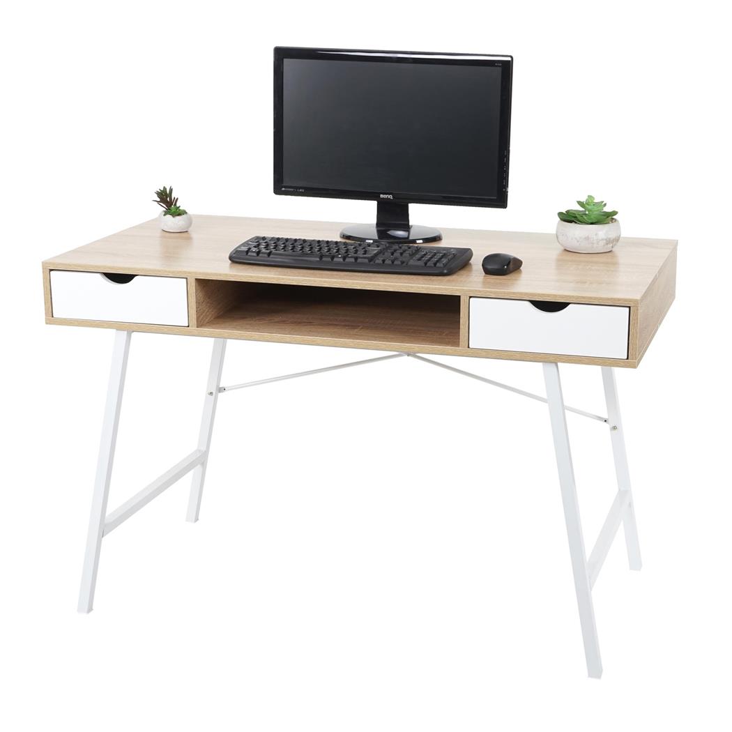 Bureau NILSA, 120x60x76 cm, van Metaal en Hout, kleur Eikenhout en Wit