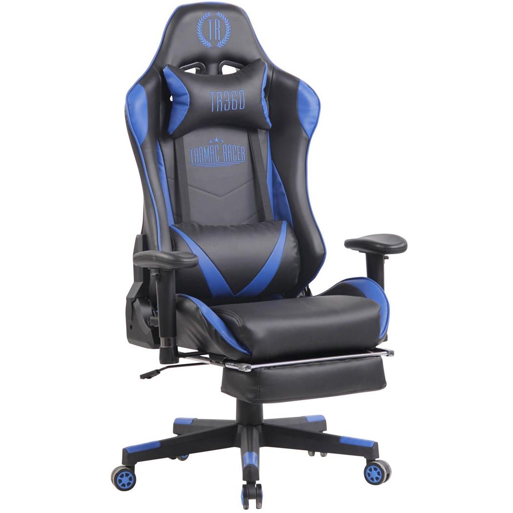 Gamingstoel RACING LUX, Kantelbare Rugleuning, Massagefunctie, in Zwart/Blauw Leder