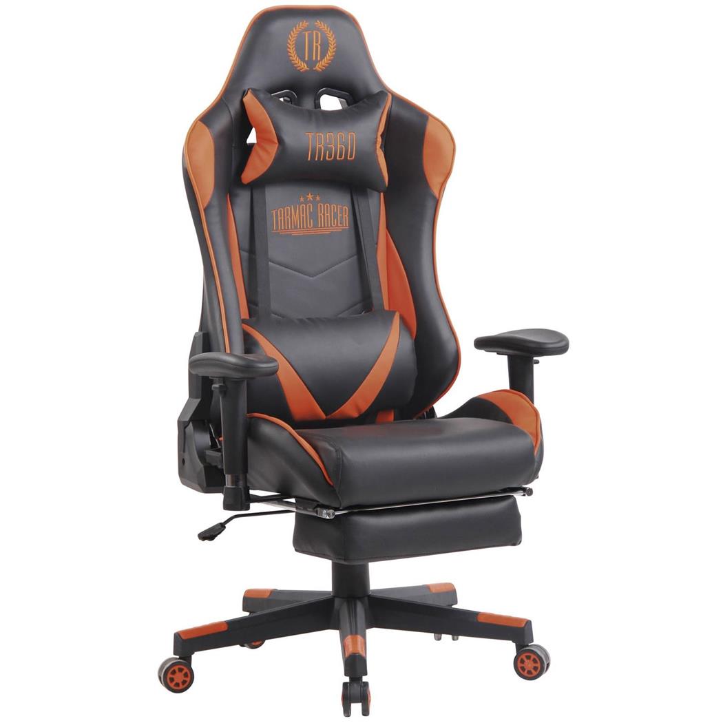 Gamingstoel RACING LUX, Kantelbare Rugleuning, Massagefunctie, in Zwart/Oranje Leder