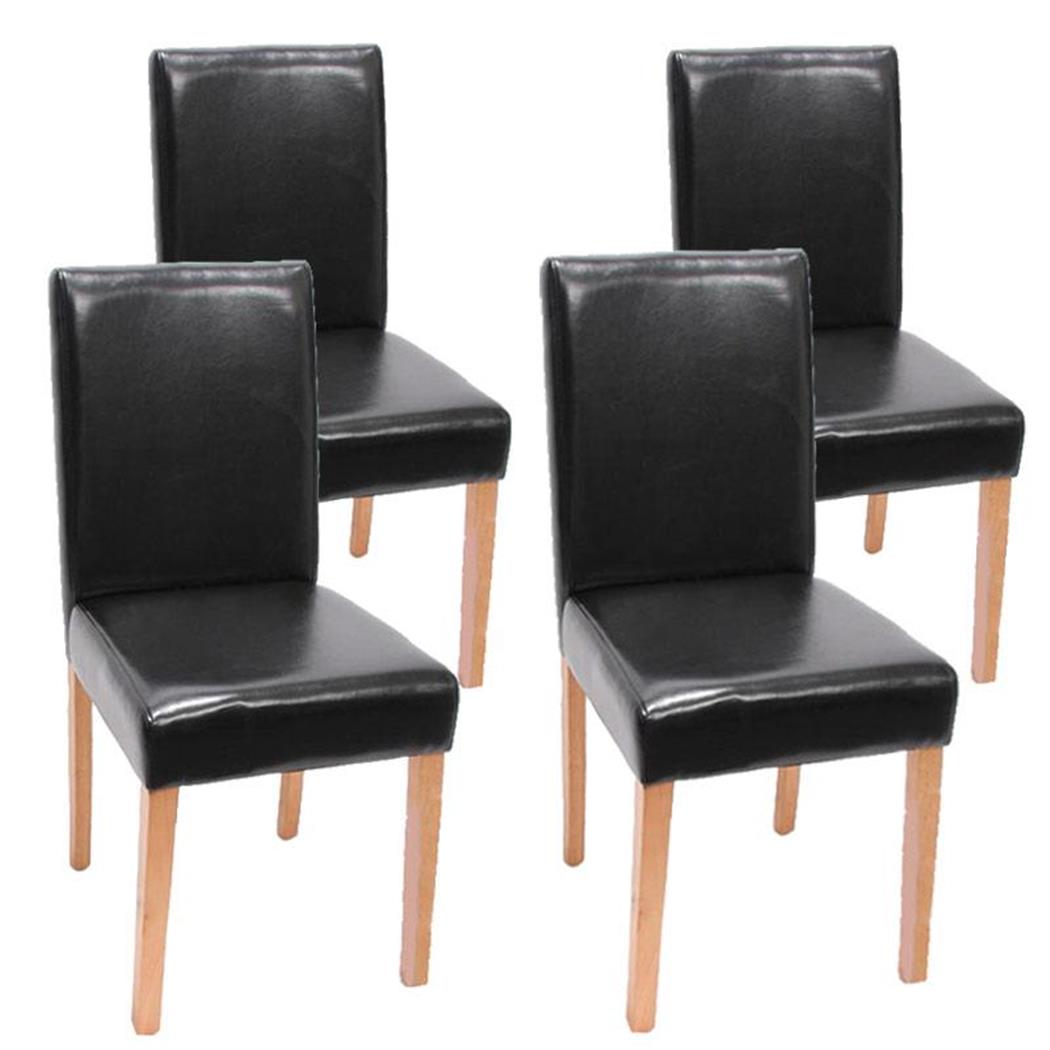 Set van 4 Eetkamerstoelen LITAU ECHT LEDER, Prachtig Ontwerp, Zwart, Lichthouten Poten